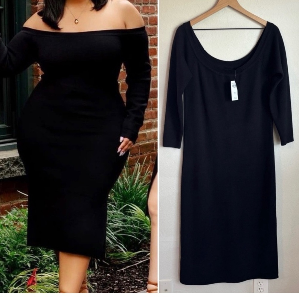 NWT Abercrombie & Fitch Off-The-Shoulder Midi Sweater Dress in black.Size Small
